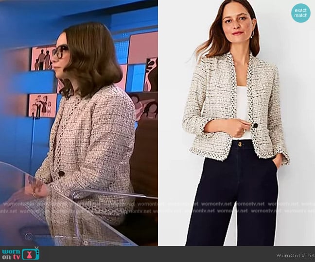 Ann Taylor The Cutaway Blazer in Tweed worn by Mariah Grumet on NBC News Daily