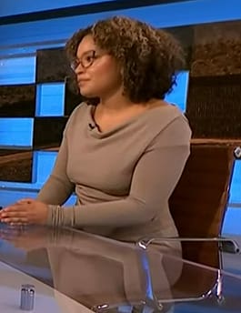 Antonia Hylton's beige cowl neck top and skirt on NBC News Daily