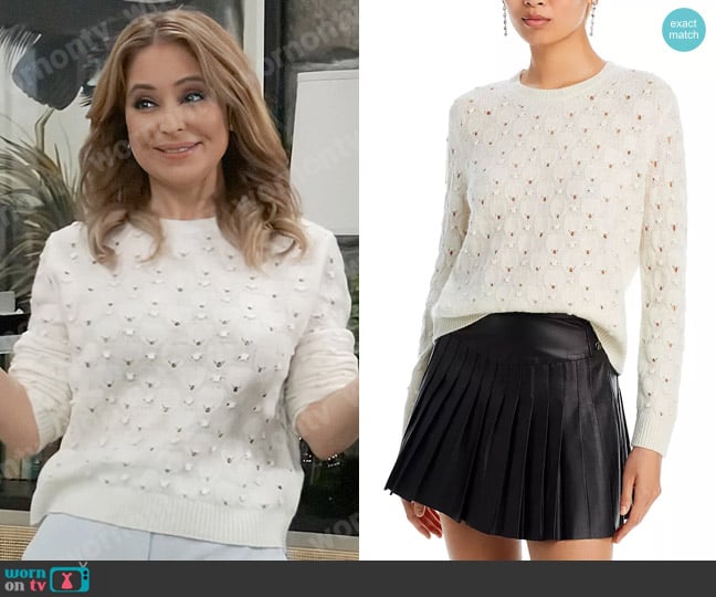 Aqua Pointelle Popcorn Cashmere Sweater worn by Olivia Falconeri (Lisa Lo Cicero) on General Hospital