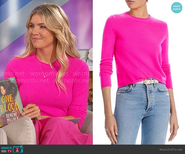 Aqua Rolled Edge Cashmere Sweater in Neon Pink worn by Amanda Kloots on The Talk