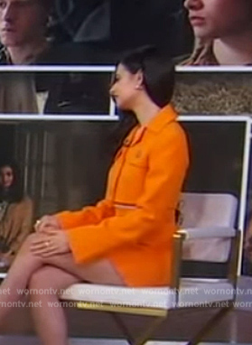 Aria Mia Loberti’s orange crop jacket and skirt on Good Morning America