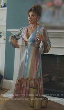 Ashley's metallic stripe maxi dress on The Real Housewives of Potomac