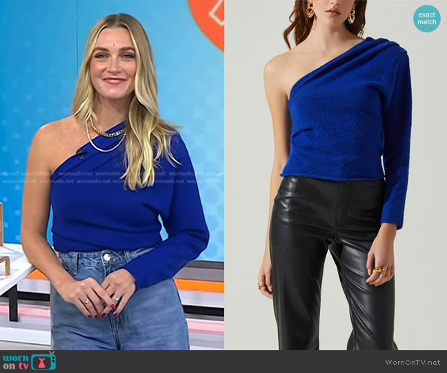 ASTR the Label Cosima One-Shoulder Sweater worn by Jasmine Snow on Today