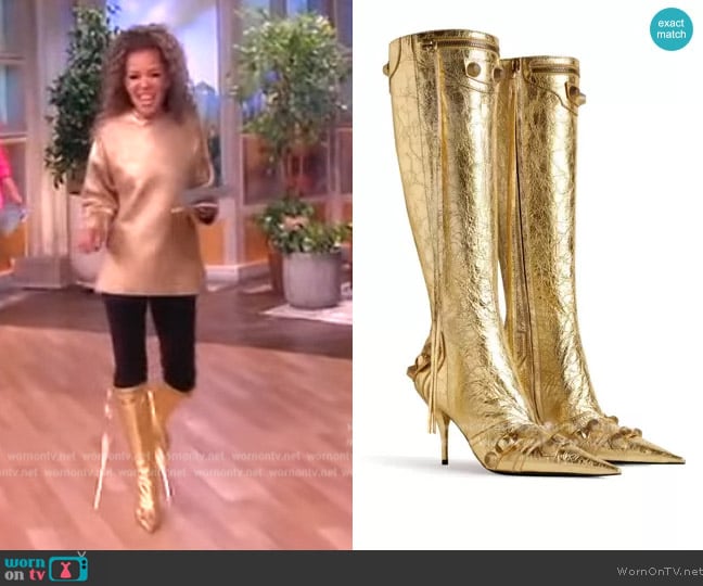 Balenciaga Cagole 90mm metallic-leather boots worn by Sunny Hostin on The View