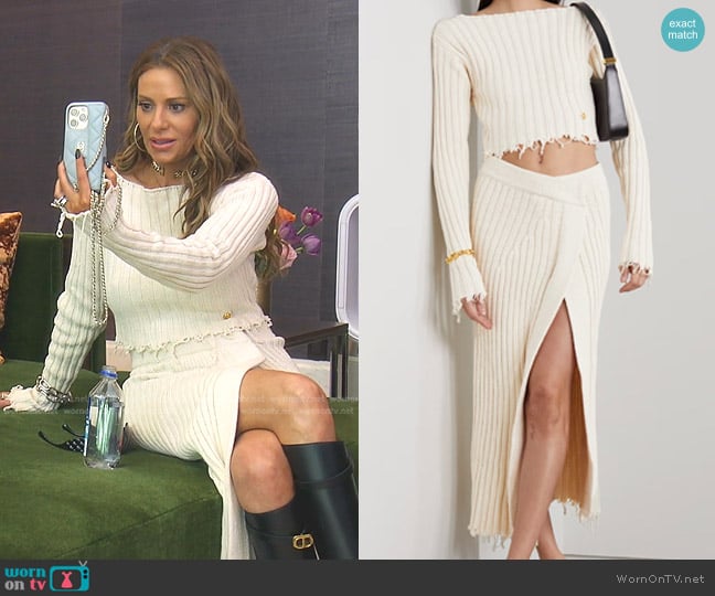 Balmain Distressed Ribbed Cotton-Blend Sweater and Skirt worn by Dorit Kemsley on The Real Housewives of Beverly Hills