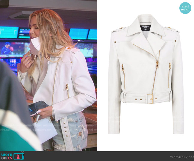 WornOnTV: Khloe’s white leather moto jacket on The Kardashians | Khloe ...