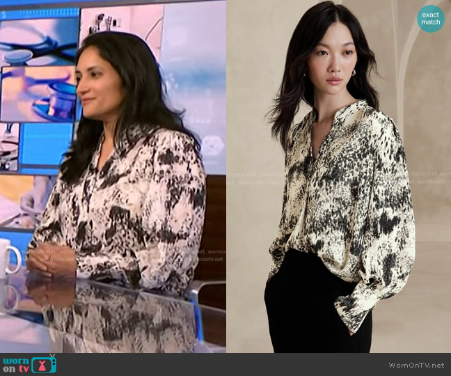 Banana Republic Chiffon Blouse in Beige/Kitt worn by Dr. Kavita Patel on NBC News Daily