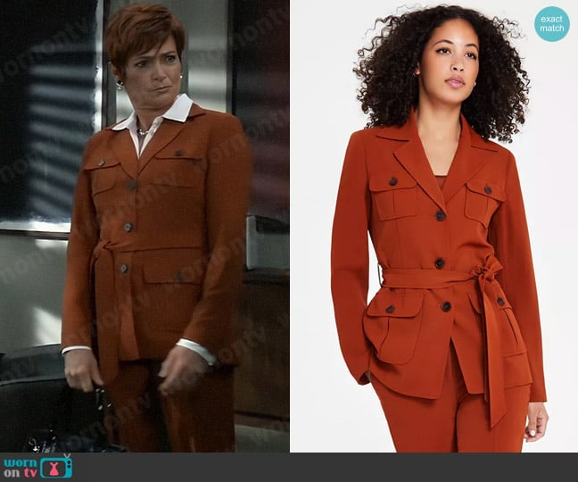 Bar III Belted Safari Cargo-Pocket Jacket in Dark Clay worn by Diane Miller (Carolyn Hennesy) on General Hospital