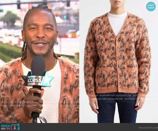 Beams Brushed Paisley Jacquard Cardigan worn by Scott Evans on Access Hollywood