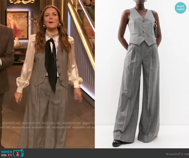 Bella Freud Chrissie Prince of Wales-check wool waistcoat worn by Drew Barrymore on The Drew Barrymore Show