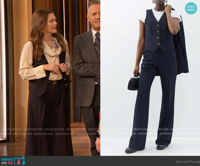 Bella Freud Chrissie wool-twill waistcoat worn by Drew Barrymore on The Drew Barrymore Show