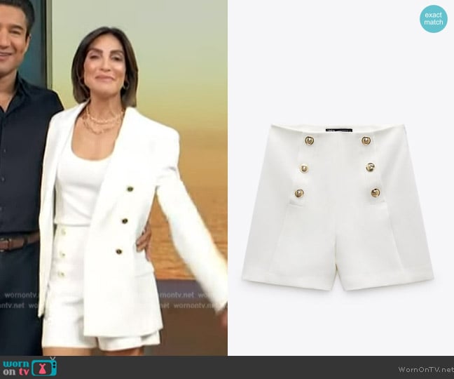 Zara Bermuda Shorts with Gold Buttons worn by Courtney Lopez on Access Hollywood