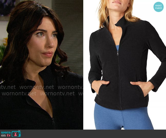 Beyond Yoga On the Go Mock Neck Jacket worn by Steffy Forrester (Jacqueline MacInnes Wood) on The Bold and the Beautiful