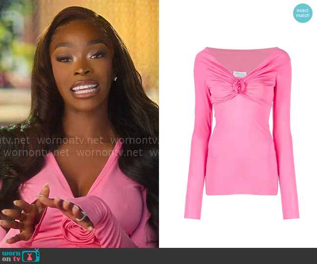 Blumarine Rose-appliqué long-sleeved blouse worn by Chelsea Lazkani on Selling Sunset