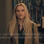 Bradley's taupe brown blazer and black bag on The Morning Show