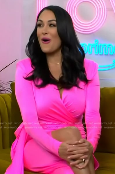 Brie’s pink drape dress on Access Hollywood