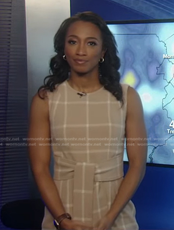 Brittany’s beige windowpane sleeveless dress on Good Morning America