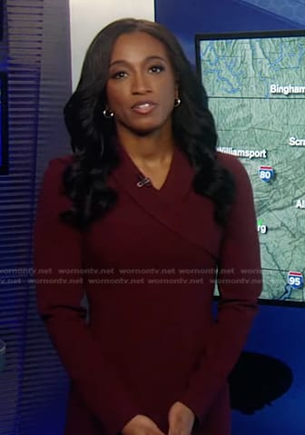 Brittany Bell's burgundy v-neck dress on Good Morning America