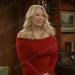 Brooke’s red off-shoulder sweater dress on The Bold and the Beautiful