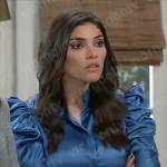 Brook Lynn’s blue satin puff sleeve shirt on General Hospital