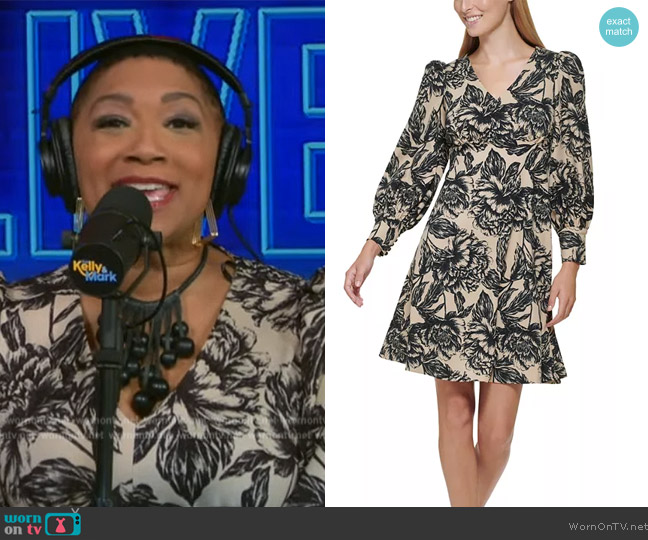 Calvin Klein V-Neck Empire-Waist Printed Dress worn by Deja Vu on Live with Kelly and Mark