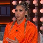 Candace Parker’s orange polka dot print shirt on The Kelly Clarkson Show