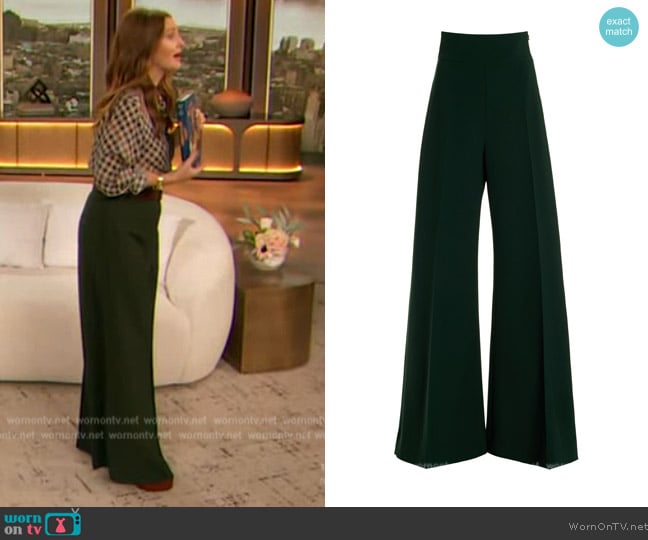 Carolina Herrera Stretch-Wool Straight-Leg Pants worn by Drew Barrymore on The Drew Barrymore Show