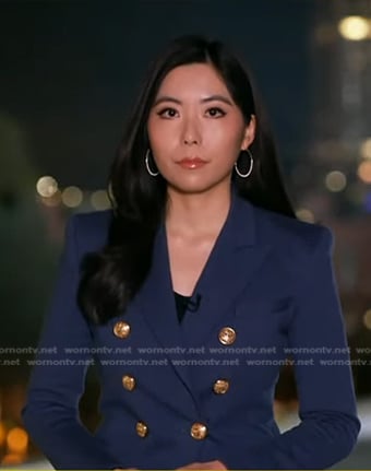 Selina Wang’s navy blazer with gold buttons on Good Morning America