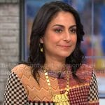 Dr Celine Gounder’s patchwork print sweater on CBS Mornings