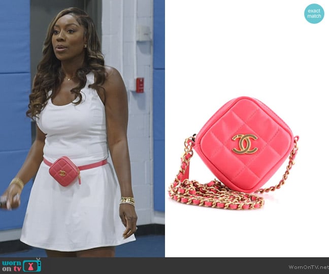 Chanel Diamond Clutch with Chain Quilted Bag worn by Wendy Osefo on The Real Housewives of Potomac