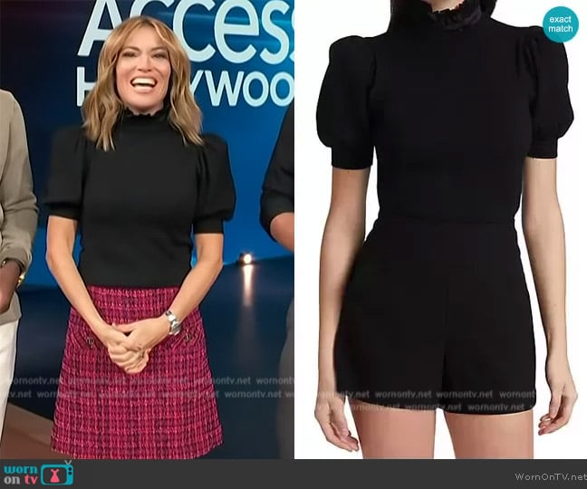 Alice + Olivia Chase Puff Sleeve Ruffle Neck Sweater worn by Kit Hoover on Access Hollywood