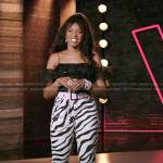 Chechi Sarai’s zebra print skinny jeans on The Voice