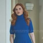 Chloe’s blue short sleeve turtleneck and knit mini skirt on Elite