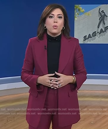 Chloe Melas's burgundy suit and embellished top on Today