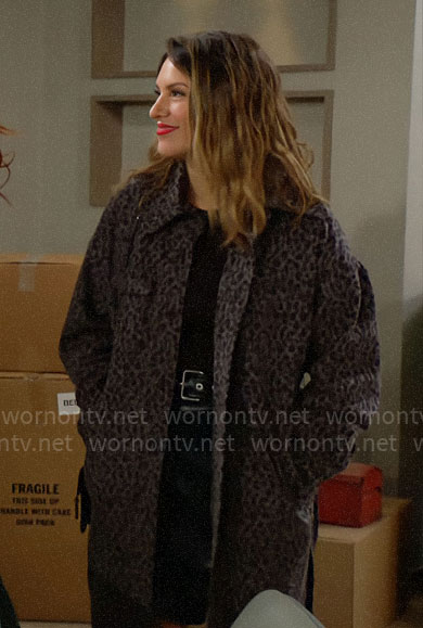 Chloe's grey leopard print coat on The Young and the Restless