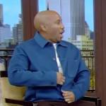 Chris Redd’s blue button jacket on Live with Kelly and Mark