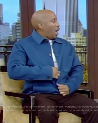 Chris Redd’s blue button jacket on Live with Kelly and Mark