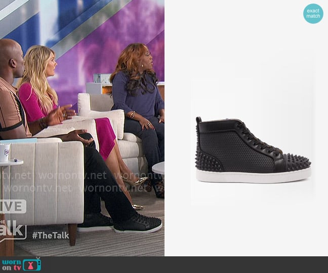 Christian Louboutin Lou Spikes leather high-top trainers worn by Akbar Gbajabiamila on The Talk