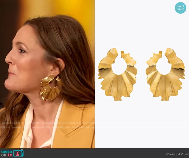 Palm Leaf Earrings by Christina Caruso worn by Drew Barrymore on The Drew Barrymore Show