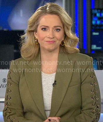 Christina Ruffini's green blazer with lace up sleeves on CBS Mornings