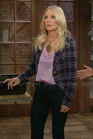 Christine's navy plaid blazer on The Young and the Restless