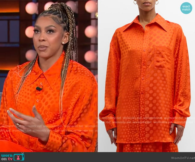 Christopher John Rogers Dotted Stripe Jacquard Oversized Shirt worn by Candace Parker on The Kelly Clarkson Show