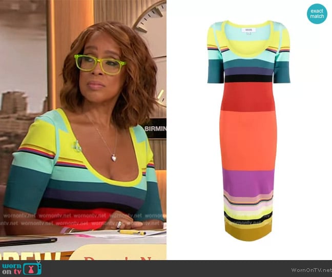 Christopher John Rogers Striped Elbow-Sleeve Knit Midi Dress worn by Gayle King on The Drew Barrymore Show