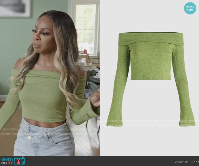 Cider Solid Off Shoulder Crop Top worn by Candiace Dillard Bassett on The Real Housewives of Potomac