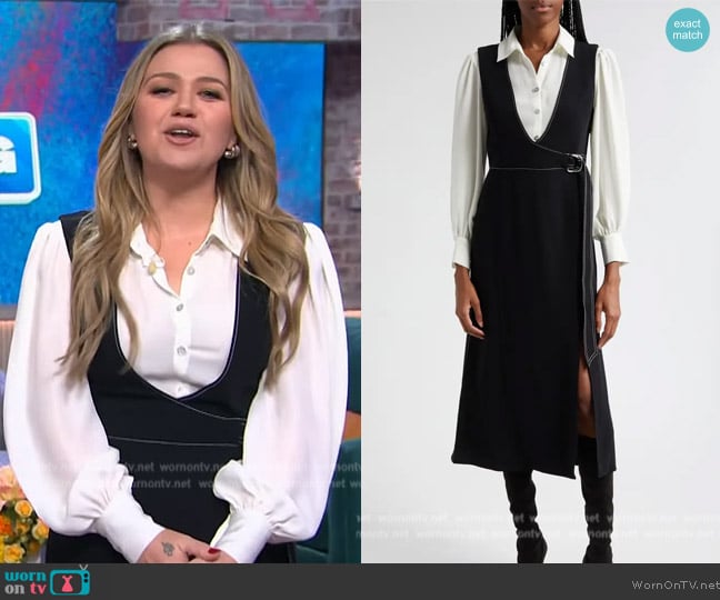 Cinq a Sept Ambre Long Sleeve Faux Wrap Midi Dress worn by Kelly Clarkson on The Kelly Clarkson Show