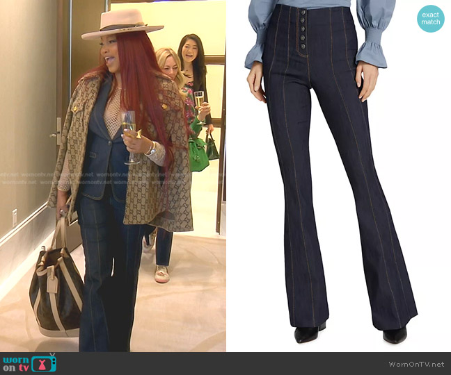 Cinq a Sept Carolina Seamed Flared Jeans worn by Garcelle Beauvais on The Real Housewives of Beverly Hills