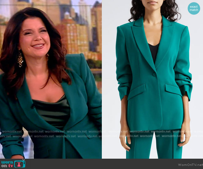 Cinq a Sept Cheyenne Ruched Sleeve Blazer worn by Ana Navarro on The View