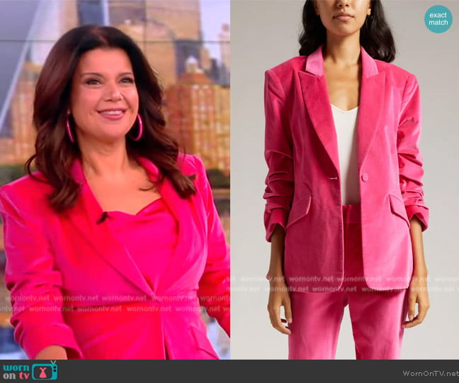 Cinq a Sept Chenille Velvet Scrunched Blazer worn by Ana Navarro on The View