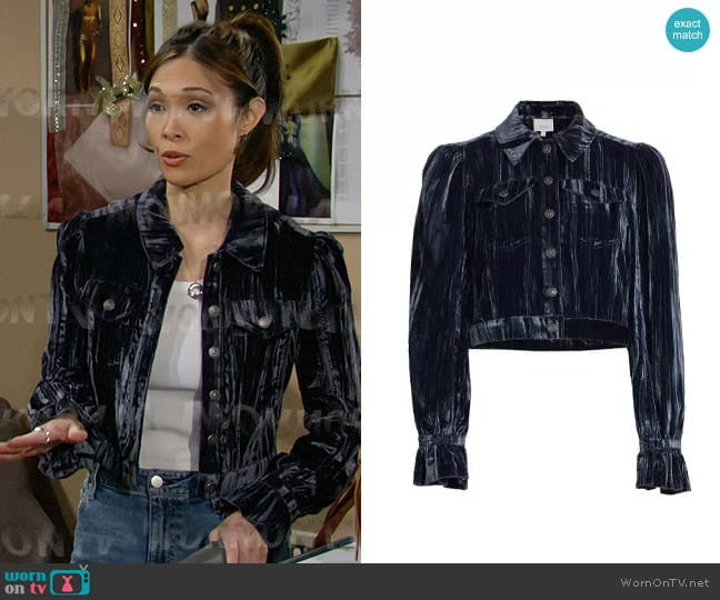 Cinq a Sept Dillon Jacket worn by Penelope Poppy Nozawa (Romy Park) on The Bold and the Beautiful