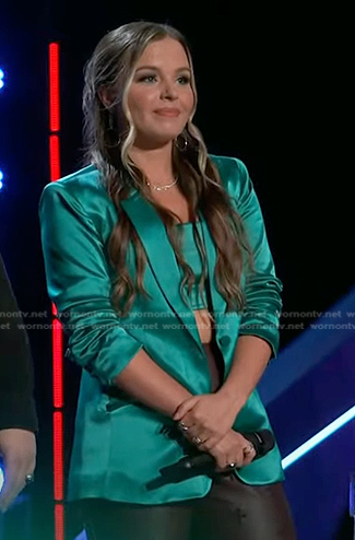 Claudia B’s green cropped top and blazer on The Voice